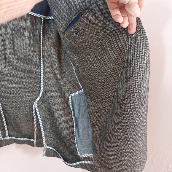 Men's Lindbergh Size 54 Brown Tweed Suit Jacket Corduroy Collar - Picture 4 of 4